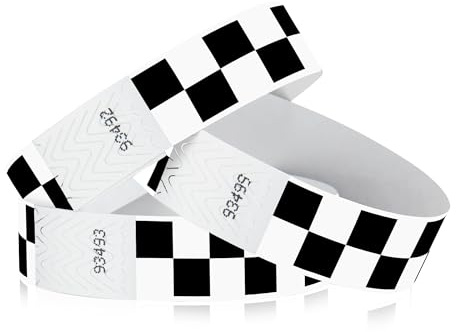 500 Wristco schwarz karierte/karierte Tyvek-Armbänder für Veranstaltungen – bequeme, reißfeste Papierarmbänder ID-Armbänder für Konzerte, Festivals, Eintrittsparty-Identifikation