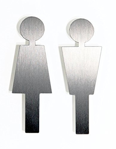 Schönbeck Design WC Schild Mann & Frau Edelstahl gebürstet - selbstklebendes Toilettenschild für Bürobäder und Badezimmer, handgefertigtes Türschild, Schild Gäste WC Made in Germany (gebürstet)