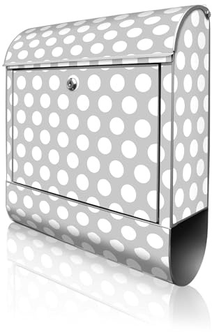 banjado Design Briefkasten mit Punkte Grau 38,5x46,5x13cm & 2 Schlüssel - Briefkasten Stahl Silber mit Zeitungsfach pulverbeschichtet - Postkasten A4 Einwurf inkl. Montagematerial