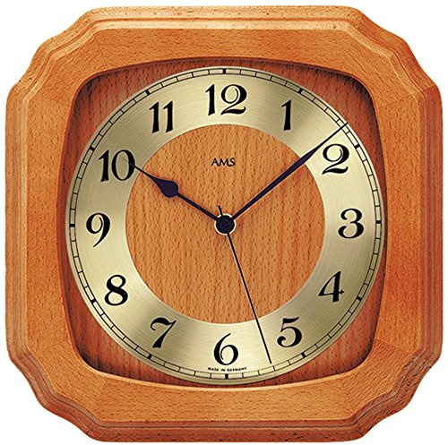 klassische AMS Holz Wanduhr 5866/9 Funkuhr mit Holzrahmen Rustikal Landhaus Stil lackiert Mineralglas
