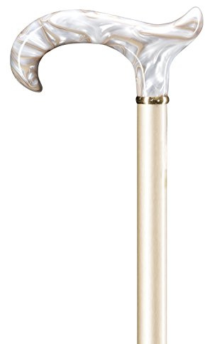 Gehstock Perlmutt Derby hellblond Messingring, Buchenholz Hochglanz hell- metallic lackiert, Griff aus stabilem Acryl