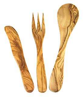 D.O.M.® Essbesteck 3tlg. aus Olivenholz. bestehend aus 1 Esslöffel + 1 Gabel + 1 Buttermesser