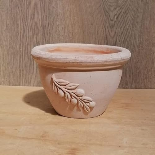 Italienischer winterfester Blumentopf mit Olivenranke 19 cm Außendurchmesser echt Terracotta Terrakotta Garten Deko Blumenkübel Pflanztopf Mediterran Italien