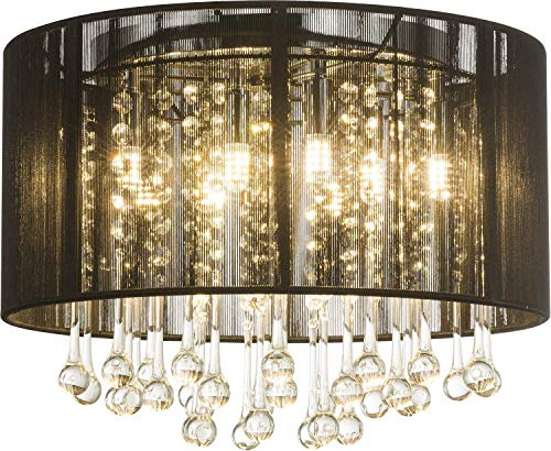 BAGANA Deckenleuchte chrom, Seide schwarz, Glaskristalle klar, inkl. 10676 LED, D:400, H:290, inkl.