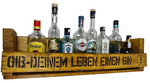  Gib deinem Leben einen Gin  SHaBBY ViNTaGe PaLeTTeNReGaL Ginregal (HxLxT: 23x8ox9,5cm) im Frachtkisten Style aus Echtholz... Gin Rum Whisky Wein Regal Wandbar... personalisierbar
