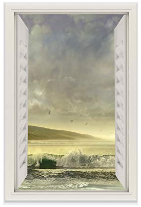 Renditions Gallery Open Window View Beach Before Storm II Gallery Wrapped Canvas Wall Art, 18x27,