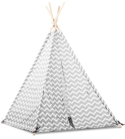 Beeloom - Zigzag Tipi-Zelt mit tragbarer Kinderspielmatte, faltbares dekoratives Spielhaus, Naturholz, Polyestergewebe, graues Outdoor-Set