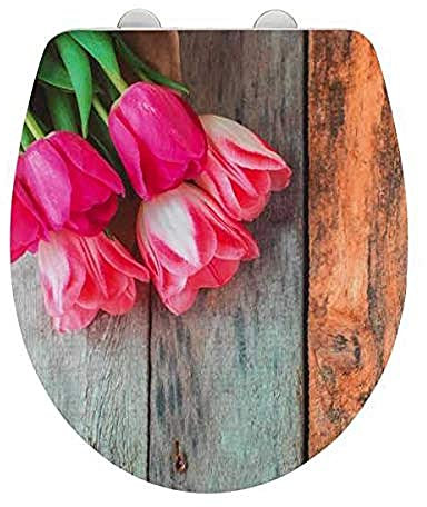 WENKO WC-Sitz Hochglanz Acryl Tulip, High Gloss Oberfläche, hygienischer Toilettendeckel mit Absenkautomatik, aus antibakteriellem Duroplast, 39 x 45 cm