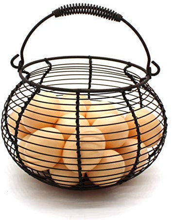 CVHOMEDECO. Cesta de Huevos Rústica de Alambre con Asa de Nadar Primitives Cesta de Recogida Vintage. Oxidado