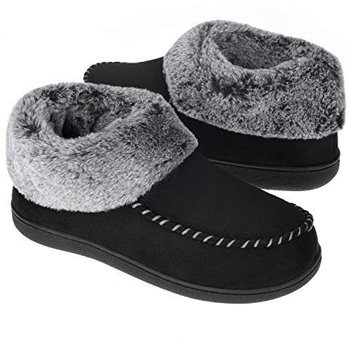 VONMAY Women's Bootie Slippers Suede Moccasin Boots Fuzzy Plush Faux Fur House Shoes Winter Warm Memory Foam Non-slip Indoor Outdoor