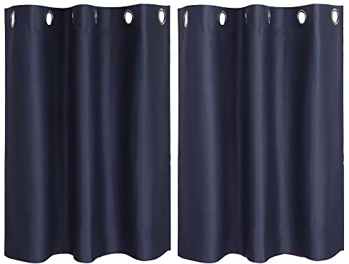 PiccoCasa 2er Set Gardine für Küche Polyester Scheibengardine Kurzgardine Blickdicht Kleine Gardine Navy Blau 90H x 107B cm