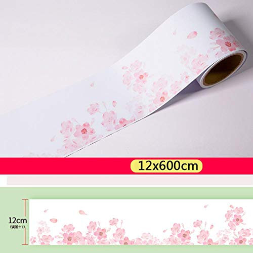 Tapetenbordüre selbstklebend Rosa Kirschblüte Badezimmer Wohnzimmer Küche Abnehmbare Taille Wandtattoo Wasserdicht Bodenleiste PVC Dekorative Bordüre12x600cm