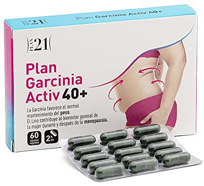 PLAMECA Plan Garcinia Activ 40+ específico mujer, Control de Peso Menopausia, Garcinia Cambogia, Lino, Quercetina, Resveratrol y Vitamina E, 60 Cápsulas Vegetales