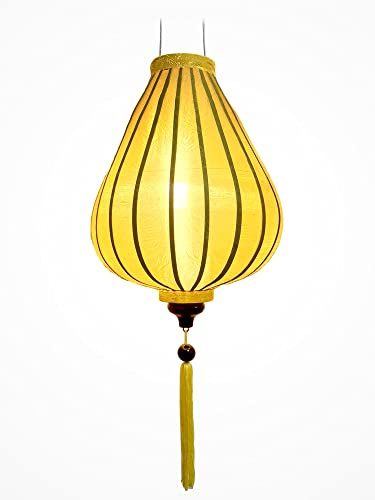 Lampion Asiatische Seide Gelb G - Durchmesser Ø 33 cm - Hoi An Laterne aus Stoff, Bambus und Holz - Vietnamesisches Kunsthandwerk und Asiatische Dekoration (Ref. G25-J)