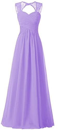 WTWVIAN Mujeres una línea de novia palabra de longitud de gasa con volantes vestido de novia de dama de honor, Lila, 40