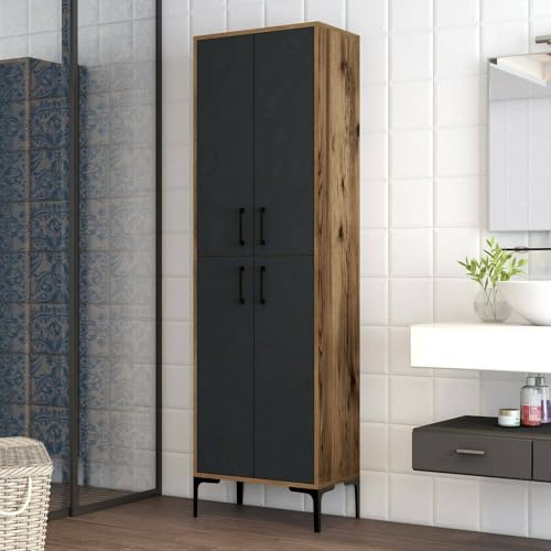 Dmora Armadio Multiuso Grande Alphard, Mobile Multifunzionale, Mobiletto scarpiera, Guardaroba Porta Scarpe, 60x35h200 cm, Noce e Antracite