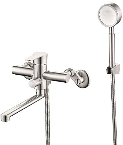 HomeLava Badewannenarmatur Wannenbatterie mit Handbrause, Brauseschlauch Aufputz Einhebel Wannenmischer-Dusche set Edelstahl gebürstet Duscharmatur mit Brause für Dusche Badewanne