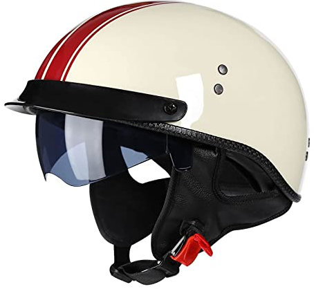 Scooter Casco Metà Aperto Faccia Casco del Motociclo ECE/DOT Omologato Open-Face Retro Mezzo Casco Jet Casco Scodella con Visiera per Cruiser Chopper Scooter Pilot ( Size : L=59-60cm )