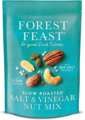 FOREST FEAST Slow Roasted Salt & Vinegar Nut Mix 8 x 120g | Sea Salt & Cider Vinegar Roasted Nut Mix with Cashews, Almonds, Peanuts, Pecans & Pumpkin Seeds | Vegan Snack