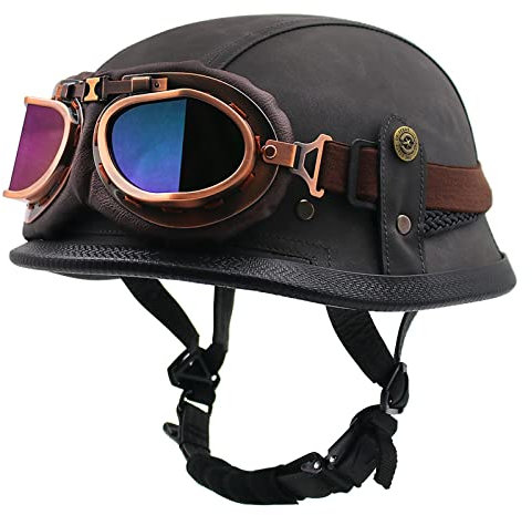 HZIH Portatile Mezzi Caschi Jet retrò Casco Scodella Moto Casco con Occhiali,Classic Jet Aperto Caschi,Scooter Caschi Scodella Motorino Mezzo Casco DOT/ECE Certificazione I,XL=61-62cm