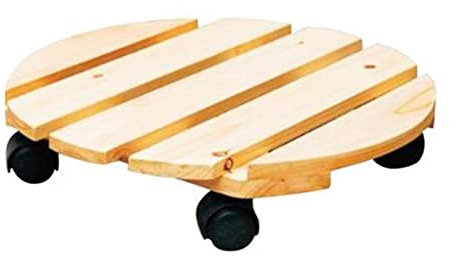 SWR Carrito Madera para Plantas, Carrito Soporte Maceta Resistente, Rodillo Redondo para Plantas con 4 Ruedas Giratorias, Carrito para Exterior/Interior 24 Ancho x 24 Largo X 7 Altura CM