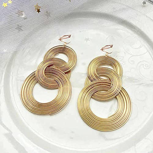 DAOMEI Punk Gold Farbe Große Geometrische 3 Kreis Lange Ohrclips Für Frauen Bohemian Party Übertrieben Modeschmuck