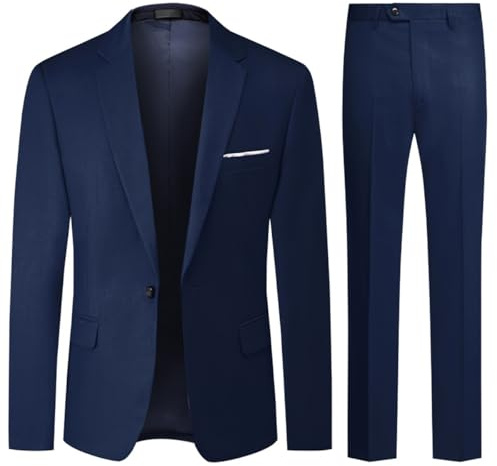 Allthemen Mens Suits 2 Piece Regular Fit Wedding Dress Suit One Button Business Suit Blue 3XL