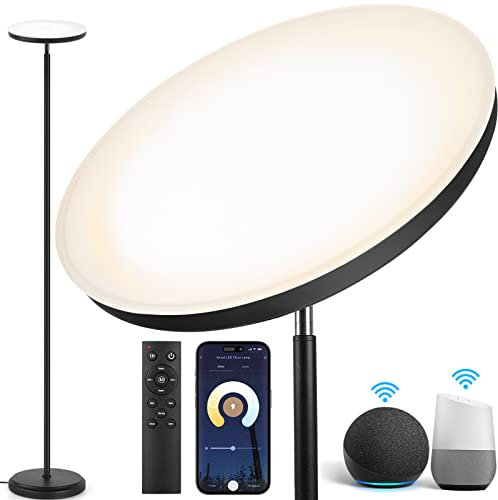 OUTON Smart LED Lampada da terra, 30W / 3000LM Lampada Luminosa Dimmerabile Compatibile con Alexa Google Home, WiFi Remote, Lampada da Terra Regolabile in Altezza per Soggiorno Camera da letto Ufficio