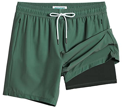 maamgic Swim Trunks Men 2 in 1 Mens Bathing Suit 7 Inch Quick Dry Mens Swimming Trunks with Zipper Pockets