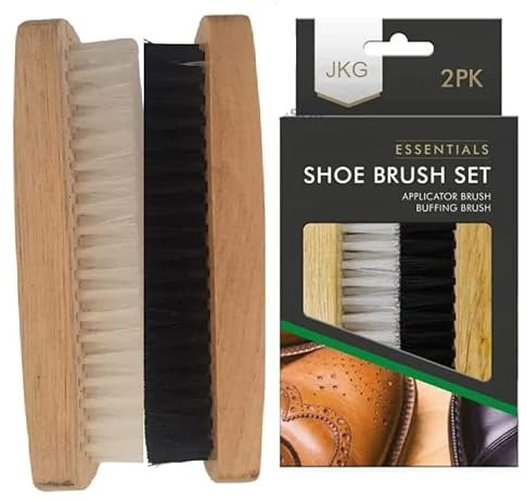 JKG® 2 SHOE POLISH BRUSHES - Shoe Cleaning Brushes | Brown Black Shoe Polish Buffing Brushes For Leather Shoes | Soft Brush Applicator & Buffing Stiff Hair Brush | Men Women Leather Scrub Boot Cleaner