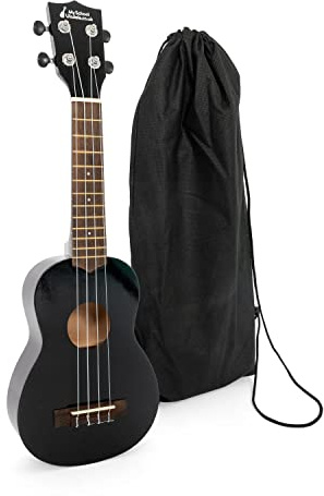 Sopran-Ukulele in schwarz mit schwarzer Tasche