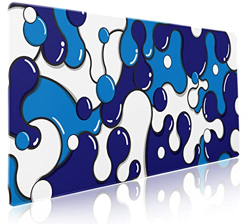 aportt Navy Blue White Mouse Pad Anime Cool Geometric Japanese Extended Desk Mat 90X40 CM Non-Slip Rubber Base Stitched Edge Large XXL Mousepad for Gaming Laptop Computer Desktop 35.4×15.7 Inch