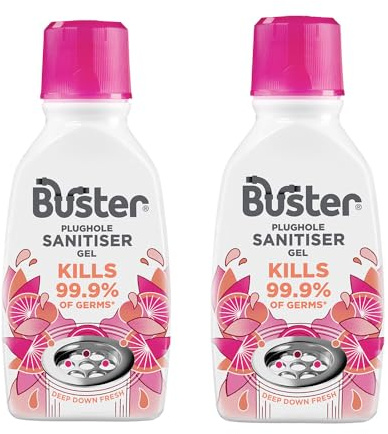 Buster Plughole Sanitiser Gel (Berry) Pack of 2 x 300ml | Fast-Acting Sink and Drain Cleaner, Long-Lasting Scent, Kills 99.9% of Germs, For Use in Drains and Stainless Steel Sinks