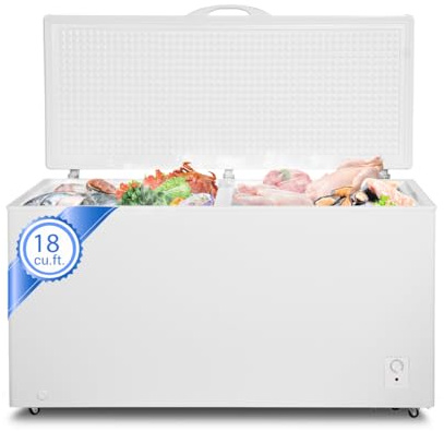 Smad 18 Cu.Ft Large Chest Freezer, Deep Freezer with Top Open Door, 2 Basket, 4 Universal Wheels, 7 Adjustable Temperature, Low Noise, White
