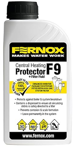 Central Heating Protector fernox F9 with Filter Fluid, Central Heating Inhibitor, Enhanced pH Protection, Treats 130L, up to 250m2