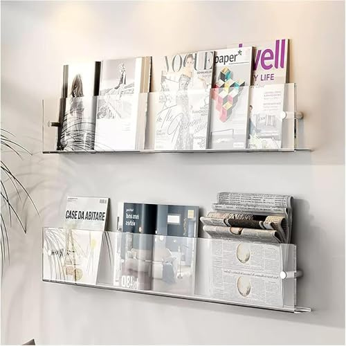 OXFUZZ Acrylic Brochure Holder Wall Mounted Floating Bookshelf Magazine Rack Adjustable Hanging Magazine Holder for Office, Waiting Room, Church, Cafe, Home Display (Transparent)