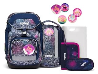 ergobag pack Set ergonomischer Schulrucksack, Schulranzen, Vorgänger-Kollektion, flexibel 6-teilig Grundschule Bärlaxy - Lila