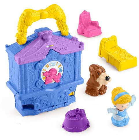 Disney Princess Cinderella Spielset für unterwegs für Kleinkinder mit Hülle zum Mitnehmen und 2 Little People Figuren für Kinder ab 18 Monaten, HWB35