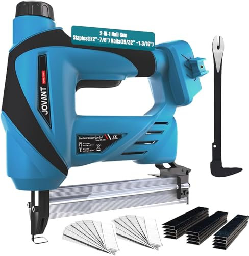 2 in 1 Nail Gun with 1/5'' Narrow Crown Staples and 18G Nails 800 pcs, Nail Gun for Jovant 20V Battery (No Battery), Brad Nailer for Home Improvement & DIY, 800pcs Staples/Nails (Tools Only) Material