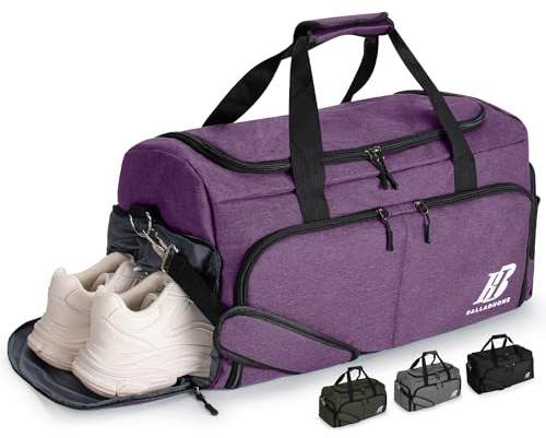 Borsone Palestra Uomo Donne Borsa Sportiva con Scomparto per Scarpe e Tasca Bagnata Borsone da Viaggio Borsone Piscina Fitness Weekend Duffel Bag per Palestra, Sport, Viaggio(42L, Viola)-U