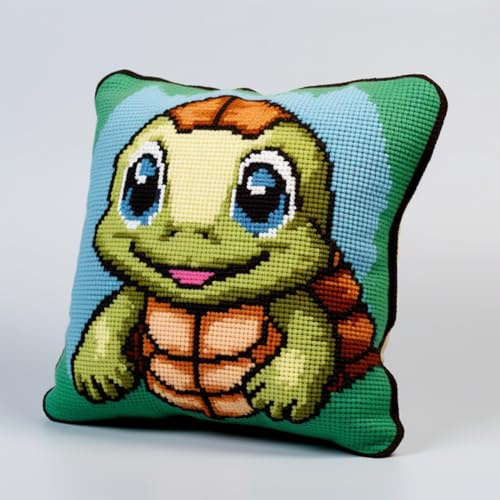 Taxpy DIY knüpfkissen mit vordruck Cartoon-Schildkröte-Tier-DIY-Kissenbezug-Set für Erwachsene，Bastelsets mit bedruckter Leinwand 17x17in