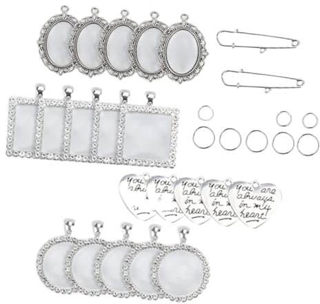 TEHAUX Selbstgemacht Bastelset Schmuck mit Brustanhänger Foto Tablett aus Legierung Silberfarben Dekorative Elemente Abschlussfeier Saison Geschenk für Geburtstag und Jubiläum