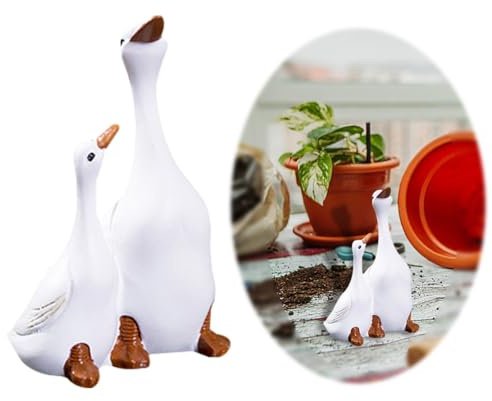 DeryArcle Enten Skulptur, 8.8cm Mutter Ente und Entchen Statue 3D Tier Harz Ornament Duck Resin Sculpture für Garten Außen Rasen Teich Balkon Dekorationen Geschenk (Klein)