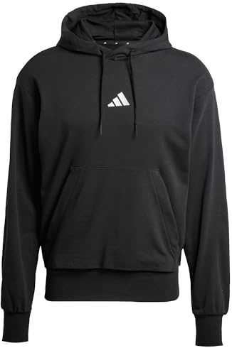 adidas Homme Essentials Feelcozy French Terry Hoodie Sweatshirt, Black/White, M