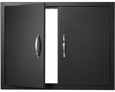 VEVOR Puerta de Acceso a Barbacoa 788 x 610 x 46 mm Puerta de Cocina Exterior Doble Puerta Empotrada de Acero Inoxidable con Manija para Isla de Barbacoa, Estación de Parrilla, Armario Exterior, Negro