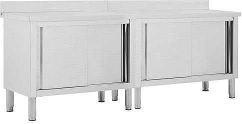 ARKEM Tables avec Portes coulissantes 2 pcs 240x50x(95-97) cm INOX,Abris De Jardin,Abri De Stockage pour Jardin,Abri D'Outils De Jardin