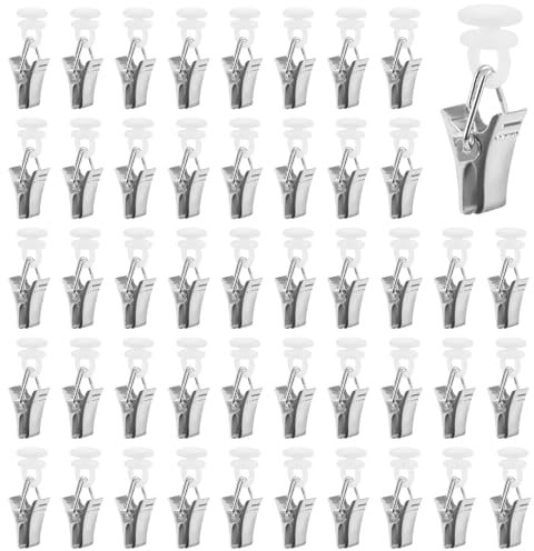 Vorhang Clips,60 Stück Vorhang Klammern，Gardinenklammern,Gardinenröllchen Vorhangklammern, Metall Gardinengleiter für Gardinenschiene, Duschvorhänge, Türvorhänge(Vorhang Clips A)