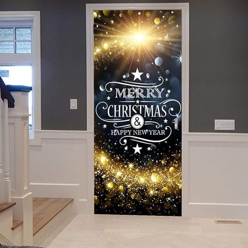 Türtapete 3D Türaufkleber Selbstklebend Türposter - Frohe Weihnachten Und Neujahr 95 X 215 Cm - Türfolie Poster Pvc Abnehmbar Wasserdichte Door Stickers - Kinderzimmer Wohnzimmer Küche Schlaf -8B9C6J9