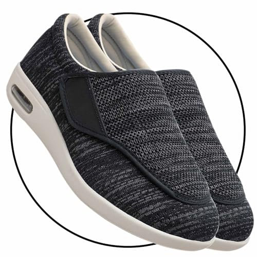 Möge Ohne Schnuersenkel Slip-on Schuhe Diabetiker Sandalen Herren Outdoor Walking Shoes Orthopädische mit Klettverschluss Verstellbare Gesundheitsschuhe geschwollene Füße Reha Schuhe(BlackGrey,42 EU)