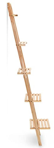 SDWEHO7 Leiterregal 5-stufiges Wandlehnregal Standregal mit Ablagen, schräg, lehnt an der Wand, Bücherregal, Wandregal für Arbeitszimmer und Wohnzimmer, Zedernholz 41,5x30x176 cm